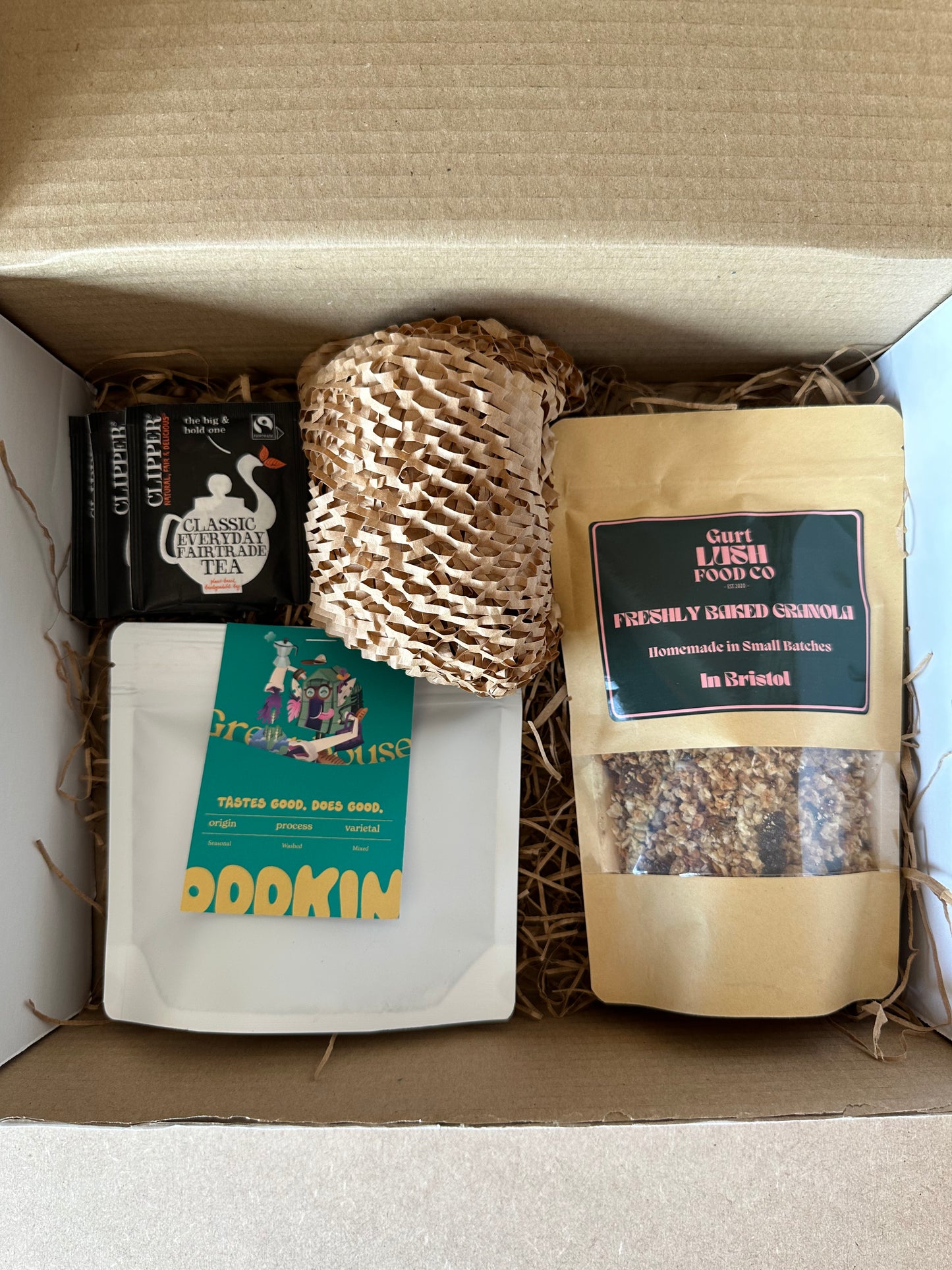 Bristol Breakfast Hamper - Gurt Lush Food Co Granola, The Bristol Bee Co Honey, OddKin Coffee and Tea