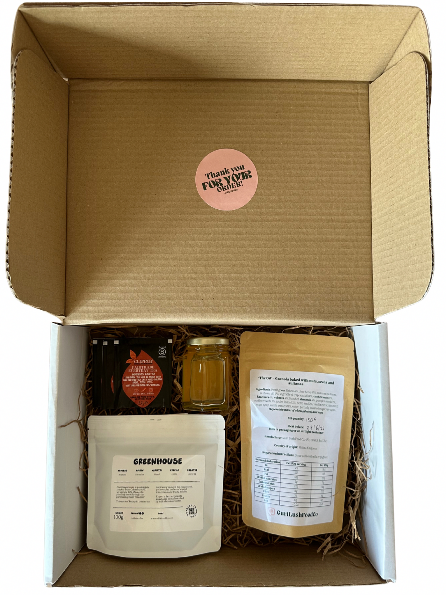 Bristol Breakfast Hamper - Gurt Lush Food Co Granola, The Bristol Bee Co Honey, OddKin Coffee and Tea
