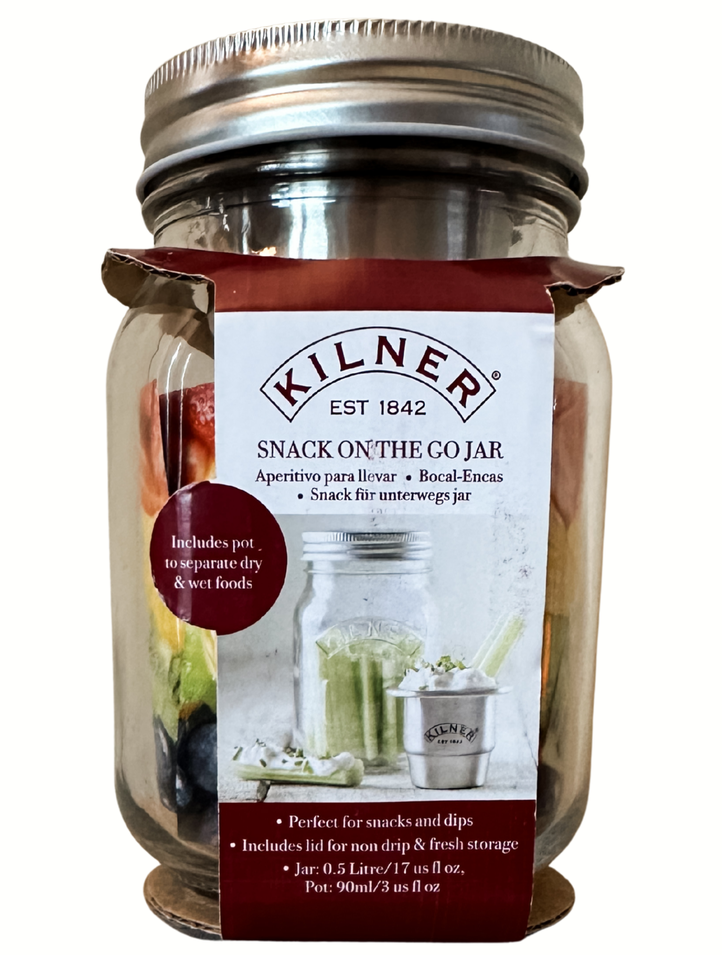 Kilner snack jar with a label on a white background