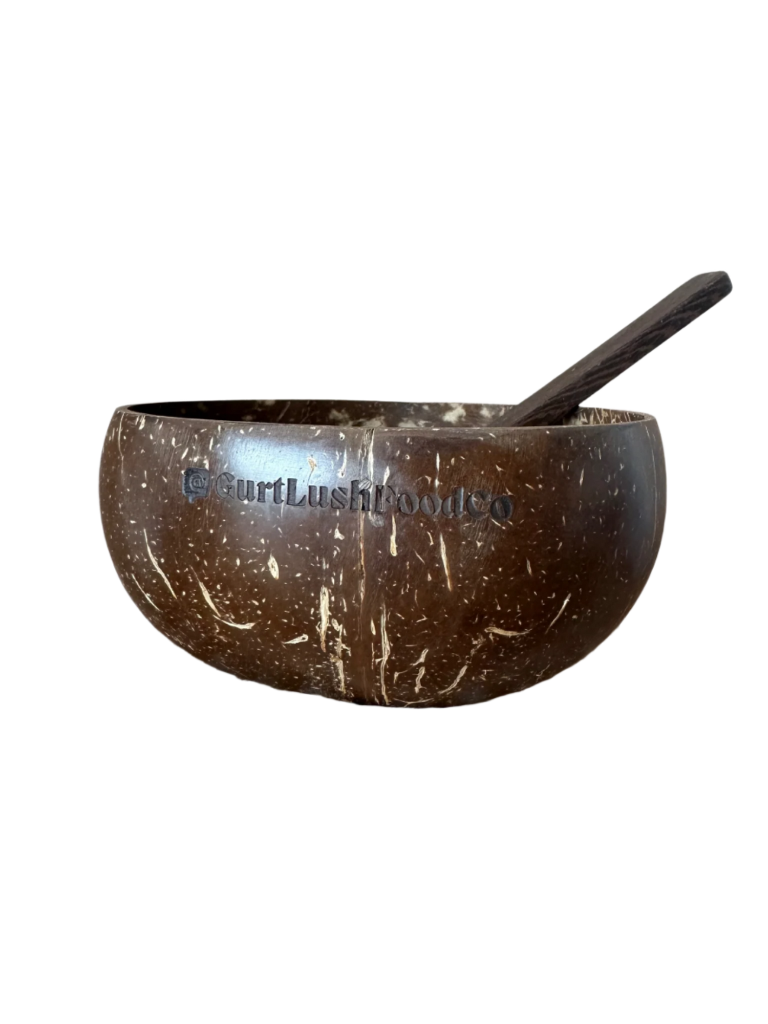 Cocooned bowl with a spoon on a white background