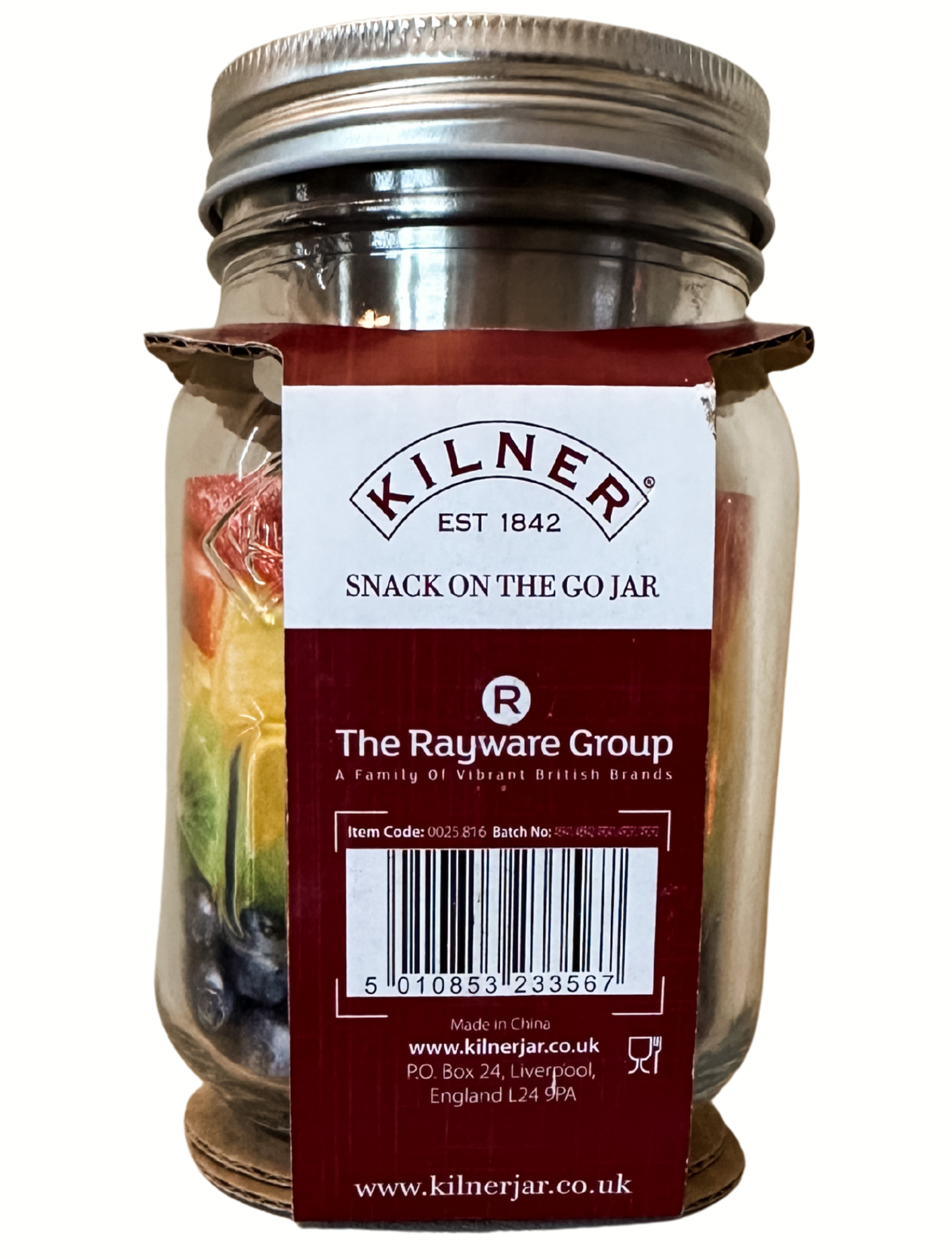 Kilner jar with a label on a white background