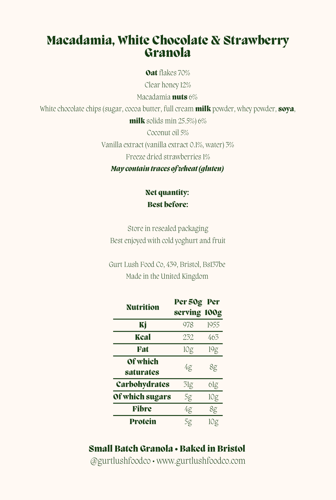 Macadamia, White Chocolate & Strawberry Granola