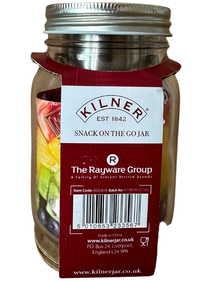Kilner jar with a red label on a white background